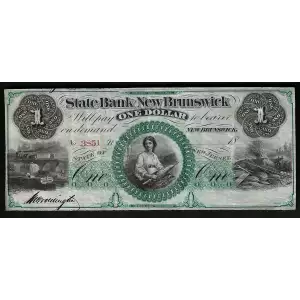 $1 18xx Obsolete State Bank of New Brunswick, NJ Unsigned Remainder Ch EF-AU