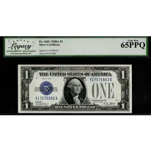 $1 1928-A blue seal. Small Silver Certificates 1601