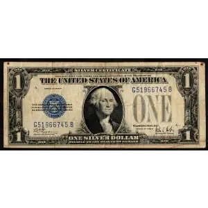 $1 1928-B blue seal. Small Silver Certificates 1602