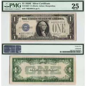 $1 1928-E blue seal. Small Silver Certificates 1605*