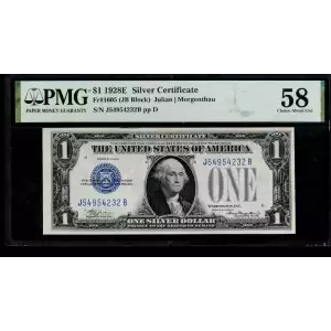$1 1928-E blue seal. Small Silver Certificates 1605