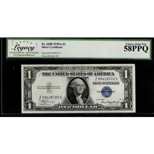 $1 1935-A blue seal. Small Silver Certificates 1608