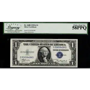 $1 1935-A blue seal. Small Silver Certificates 1608