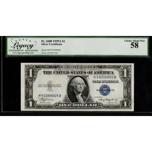 $1 1935-A blue seal. Small Silver Certificates 1608