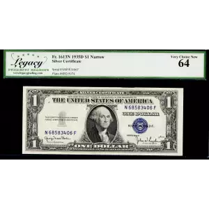 $1 1935-D blue seal. Small Silver Certificates 1613N