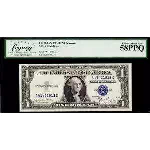 $1 1935-D blue seal. Small Silver Certificates 1613N