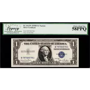 $1 1935-D blue seal. Small Silver Certificates 1613N