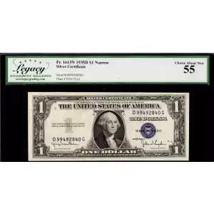 $1 1935-D blue seal. Small Silver Certificates 1613N