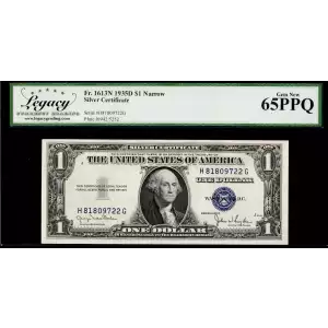 $1 1935-D blue seal. Small Silver Certificates 1613N