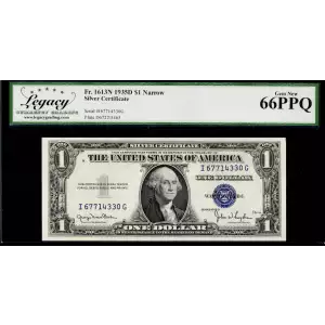 $1 1935-D blue seal. Small Silver Certificates 1613N