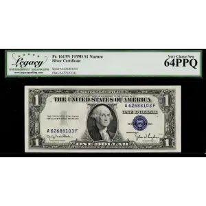 $1 1935-D blue seal. Small Silver Certificates 1613N