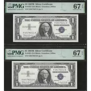 $1 1957-B blue seal. Small Silver Certificates 1621