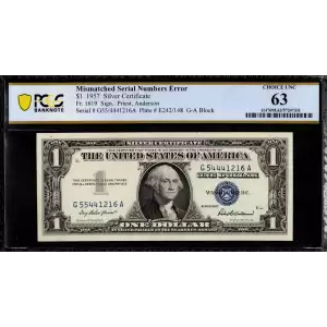 $1 1957 blue seal. Small Silver Certificates 1619 (2)