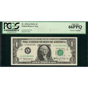 $1 1963-A. Green seal. Small Size $1 Federal Reserve Notes 1901-K