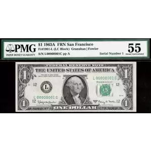$1 1963-A. Green seal. Small Size $1 Federal Reserve Notes 1901-L