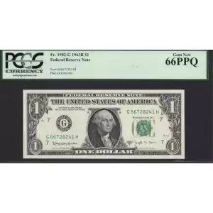 $1 1963-B. Green seal. Small Size $1 Federal Reserve Notes 1902-G