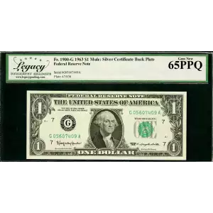 $1 1963 Fr. 1900-G Mule Face of FRN and Back of Silver Cert LCGS Gem New 65PPQ