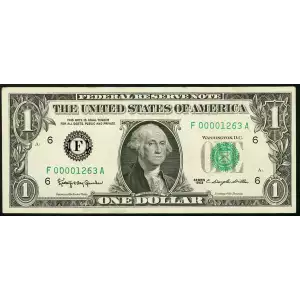 $1 1963 Green seal. Small Size $1 Federal Reserve Notes 1900-F