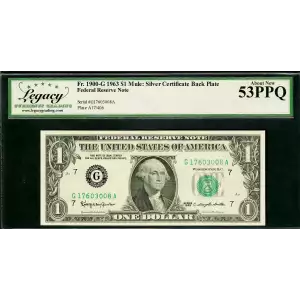 $1 1963 Green seal. Small Size $1 Federal Reserve Notes 1900-G