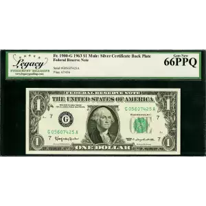 $1 1963 MULE Face of FRN + Back of Silver Cert LCGS Gem New 66PPQ