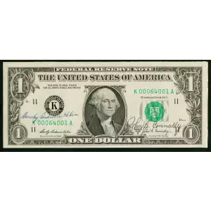 $1 1969-B. Green seal. Small Size $1 Federal Reserve Notes 1905-K