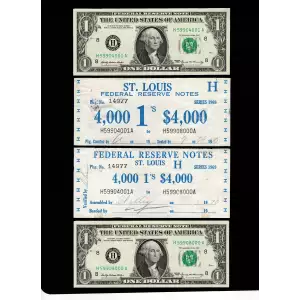 $1 1969 BEP Currency Label Set : First + Last Note with BEP Brick Label Gem