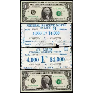 $1 1969 BEP Currency Label Set : First + Last Note with BEP Brick Label Gem