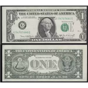 $1 1969-C. Green seal. Small Size $1 Federal Reserve Notes 1906-G
