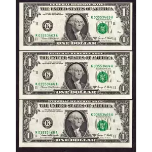 $1 1969-D. Green seal. Small Size $1 Federal Reserve Notes 1907-K