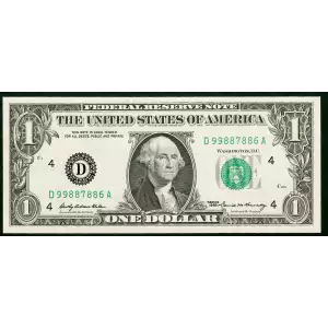 $1 1969 Green seal. Small Size $1 Federal Reserve Notes 1903-D