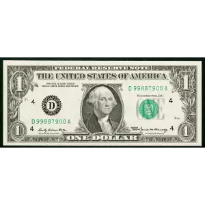 $1 1969 Green seal. Small Size $1 Federal Reserve Notes 1903-D