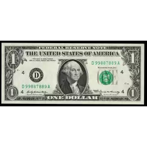 $1 1969 Green seal. Small Size $1 Federal Reserve Notes 1903-D