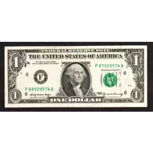 $1 1969 Green seal. Small Size $1 Federal Reserve Notes 1903-F