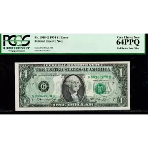 $1 1974 Green seal. Small Size $1 Federal Reserve Notes 1908-G