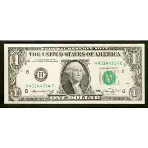 $1 1974 Green seal. Small Size $1 Federal Reserve Notes 1908-H