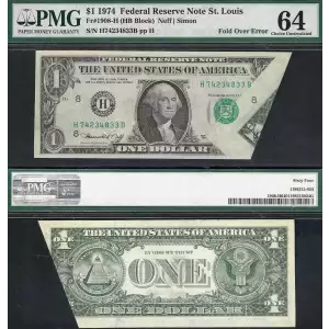 $1 1974 Green seal. Small Size $1 Federal Reserve Notes 1908-H