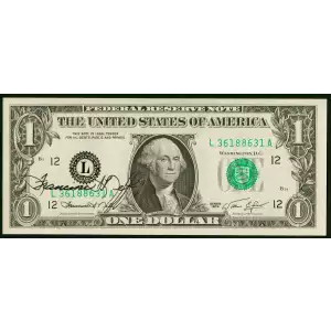 $1 1974 Green seal. Small Size $1 Federal Reserve Notes 1908-L