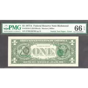 $1 1977-A. Green seal. Small Size $1 Federal Reserve Notes 1910-E