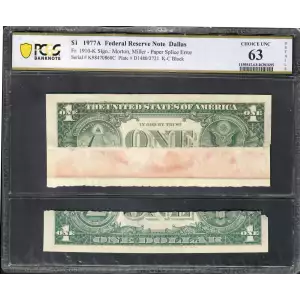 $1 1977-A. Green seal. Small Size $1 Federal Reserve Notes 1910-K