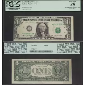 $1 1977 Green seal. Small Size $1 Federal Reserve Notes 1909-H