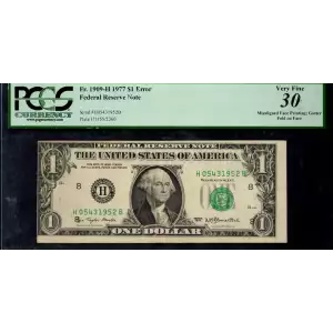 $1 1977 Green seal. Small Size $1 Federal Reserve Notes 1909-H