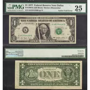 $1 1977 Green seal. Small Size $1 Federal Reserve Notes 1909-K