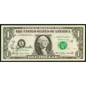 $1 1977 Green seal. Small Size $1 Federal Reserve Notes 1909-L*