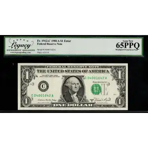 $1 1981-A RARE LEFT SHIFT ERROR Misaligned Overprint CHEAP! LCGS Gem New 65PPQ