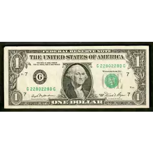 $1 1981 Green seal. Small Size $1 Federal Reserve Notes 1911-G