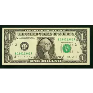 $1 1985 Green seal. Small Size $1 Federal Reserve Notes New York 1913-B