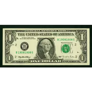 $1 1985 Green seal. Small Size $1 Federal Reserve Notes New York 1913-B