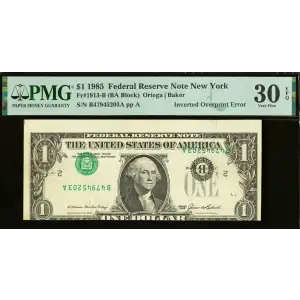 $1 1985 Green seal. Small Size $1 Federal Reserve Notes New York 1913-B