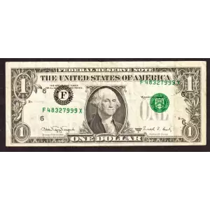 $1 1988-A. Green seal. Small Size $1 Federal Reserve Notes 1915-F