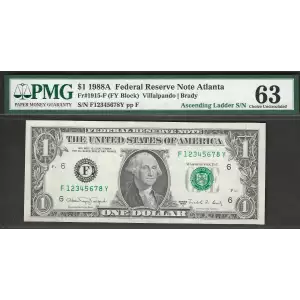 $1 1988-A. Green seal. Small Size $1 Federal Reserve Notes 1915-F